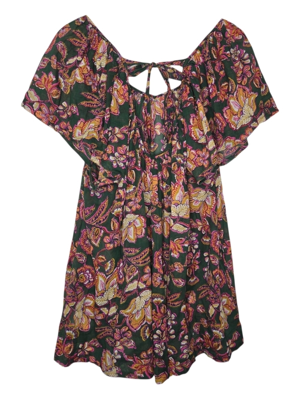 Free People Womens Green Colorful Floral Print Kauai Getaway Tunic Dress Medium